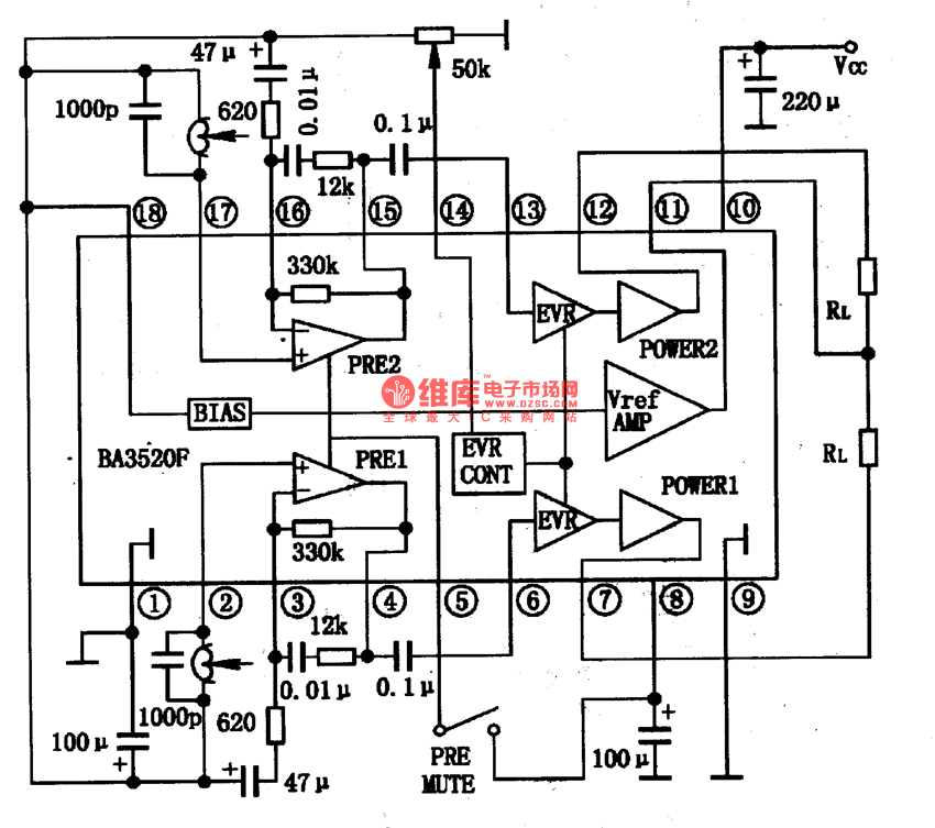 BA3520F單片立體聲放音集成電路圖