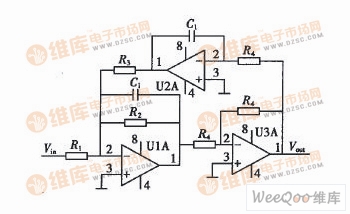 二階雙二次型帶通濾波電路圖