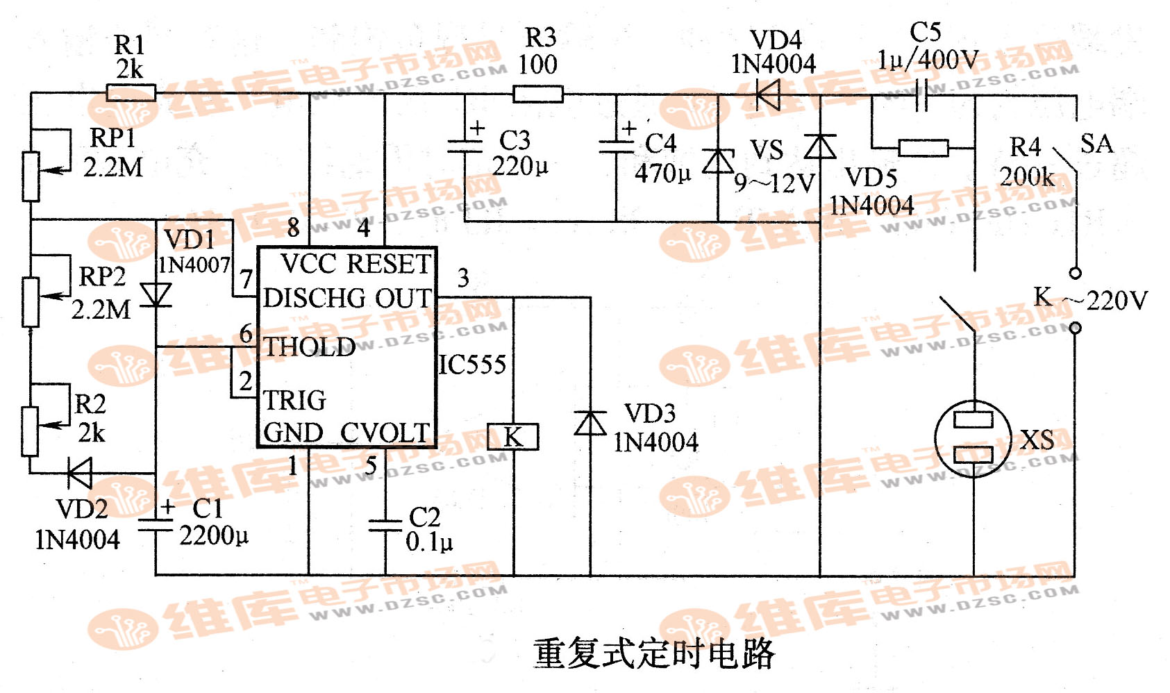 重復(fù)式定時電路原理圖