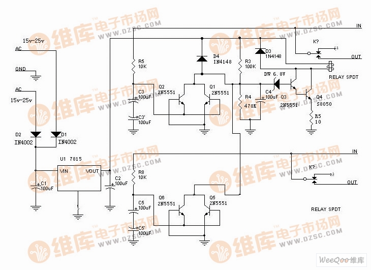 耳機放大器保護電路原理圖