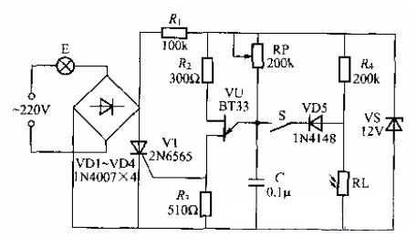 單向晶閘管控制的調光燈電路圖