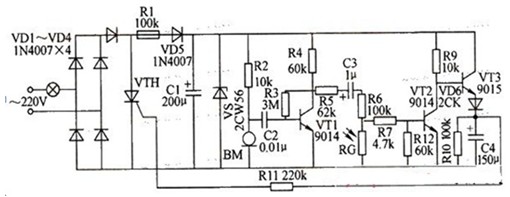 簡單的光敏電阻延時節電開關電路圖