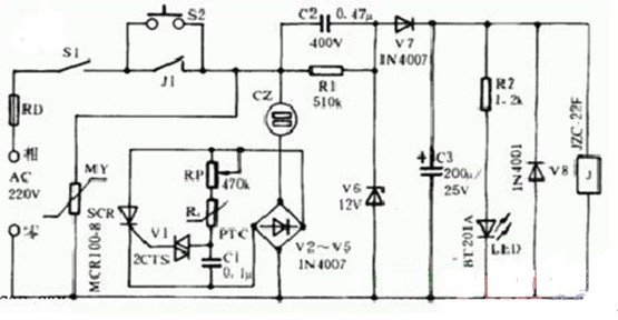電熱毯自動保護恒溫器電路圖