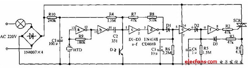 一款聲光雙控節能開關電路原理圖